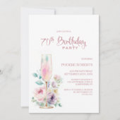 Pink Champagne Floral 70th Birthday Party 招待状 (正面)