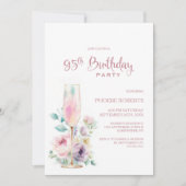 Pink Champagne Floral 95th Birthday Party 招待状 (正面)