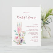 Pink Champagne Floral Bridal Shower 招待状 (スタンド正面)