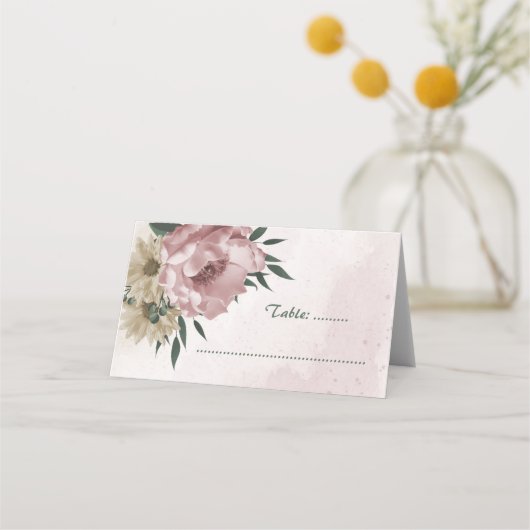 pink champagne flowers botanical wedding プレイスカード (正面)