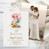 Pink Champagne Glass 25th Wedding Anniversary 招待状