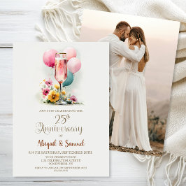 Pink Champagne Glass 25th Wedding Anniversary 招待状