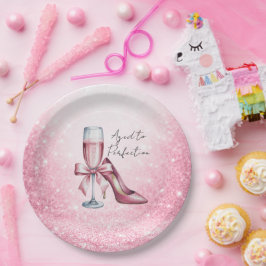 Pink Champagne Glass Aged To Perfection Birthday ペーパープレート