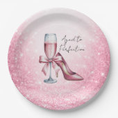 Pink Champagne Glass Aged To Perfection Birthday ペーパープレート (正面)