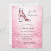 Pink Champagne Glass Aged To Perfection Birthday 招待状 (正面)