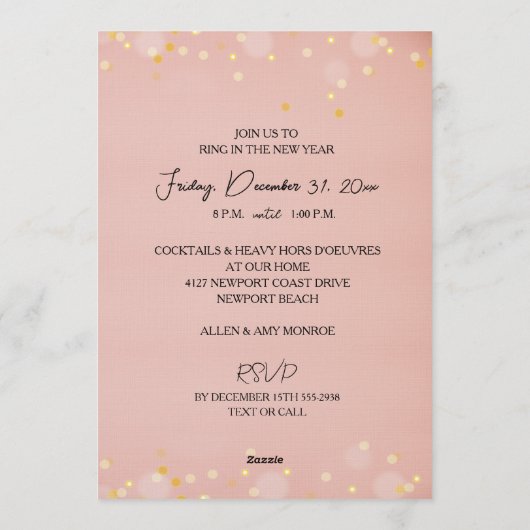 Pink Champagne Happy New Year Party 招待状 (裏面)