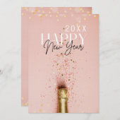 Pink Champagne Happy New Year Party 招待状 (正面/裏面)