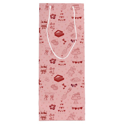 Pink Champagne Tower Galentine Doodle Pattern ワインギフトバッグ (裏面)