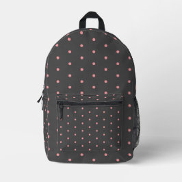 Pink & Charcoal Polka Dot Backpack – Modern Style プリントバックパック