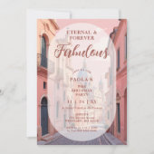 Pink Charming Ancient Cityscape Oval Translucent 招待状 (正面)