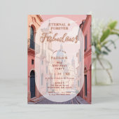 Pink Charming Ancient Cityscape Oval Translucent 箔招待状 (立ち正面)