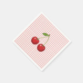 Pink Checked Paper Plates with Cherries スタンダードカクテルナプキン (角)