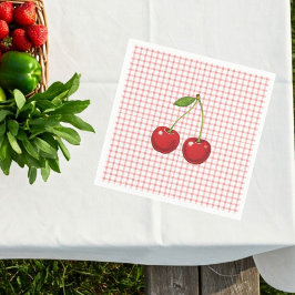 Pink Checked Paper Plates with Cherries  スタンダードカクテルナプキン
