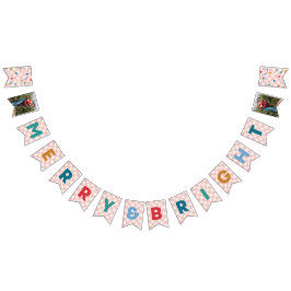 Pink Checkerboard Merry & Bright Bunting Banner バンティングフラッグ