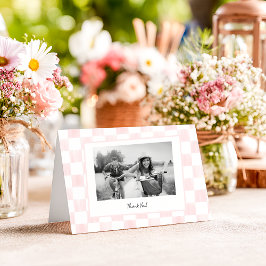 Pink Checkerboard Personalized Photo サンキューカード