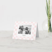 Pink Checkerboard Personalized Photo サンキューカード (正面)