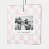 Pink Checkerboard Personalized Photo セラミックオーナメント (左)