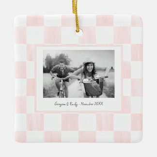 Pink Checkerboard Personalized Photo セラミックオーナメント