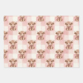 Pink Checkered Highland Cow Cute Gift Wrap ラッピングペーパーシート (正面3)