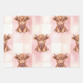 Pink Checkered Highland Cow Cute Gift Wrap ラッピングペーパーシート (正面)