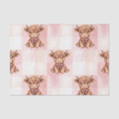 Pink Checkered Highland Cow Cute Gift Wrap 薄葉紙 (正面)