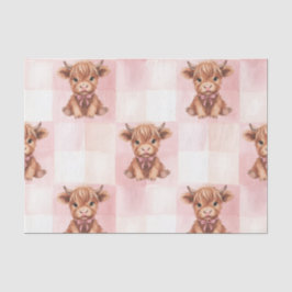 Pink Checkered Highland Cow Cute Gift Wrap 薄葉紙