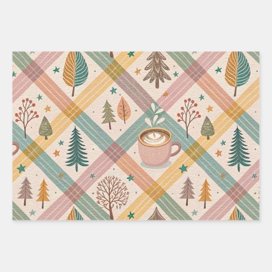 Pink Checkered Holiday Wrapping Paper ラッピングペーパーシート (正面)