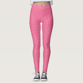 Pink checkered leggings displayed front and back  レギンス