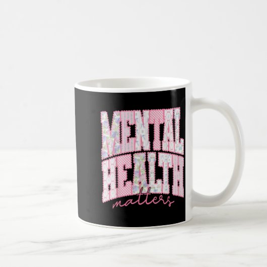 Pink Checkered Mental Health Matters Spring Season コーヒーマグカップ (右)