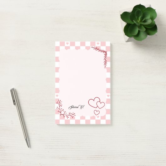 Pink Checkered Pattern Background Post-It Notes ポストイット (オフィス)