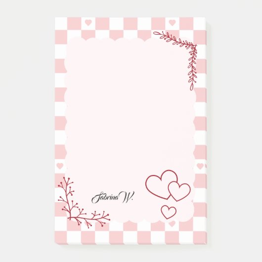 Pink Checkered Pattern Background Post-It Notes ポストイット (正面)