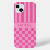 Pink Checkered Striped Personalized Case Case-Mate iPhoneケース (裏面)