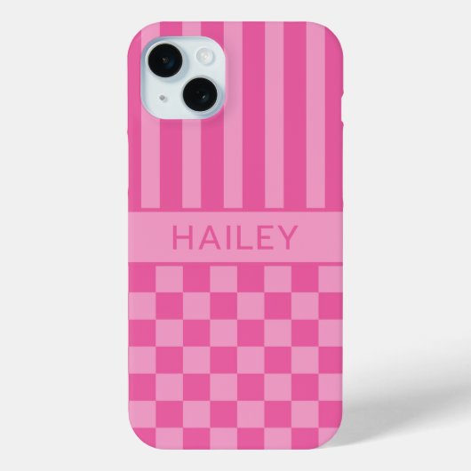 Pink Checkered Striped Personalized Case Case-Mate iPhoneケース (裏面)