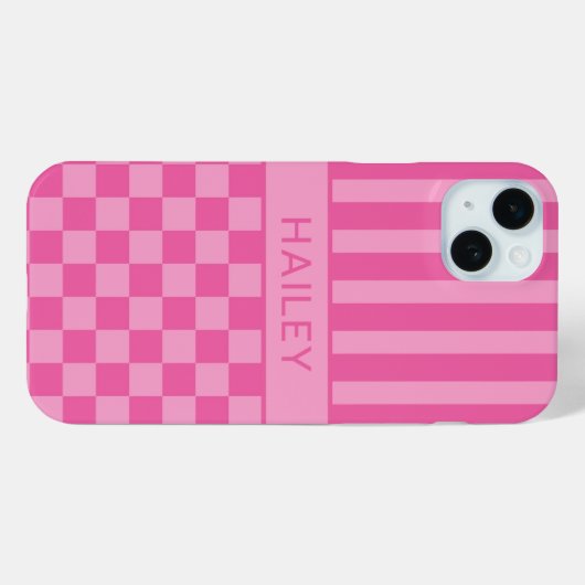 Pink Checkered Striped Personalized Case Case-Mate iPhoneケース (裏面 (横))