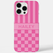 Pink Checkered Striped Personalized Case-Mate iPhoneケース (裏面)