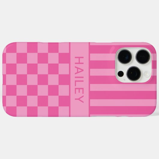 Pink Checkered Striped Personalized Case-Mate iPhoneケース (裏面 (横))