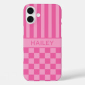 Pink Checkered Striped Personalized Case-Mate iPhoneケース (裏面)