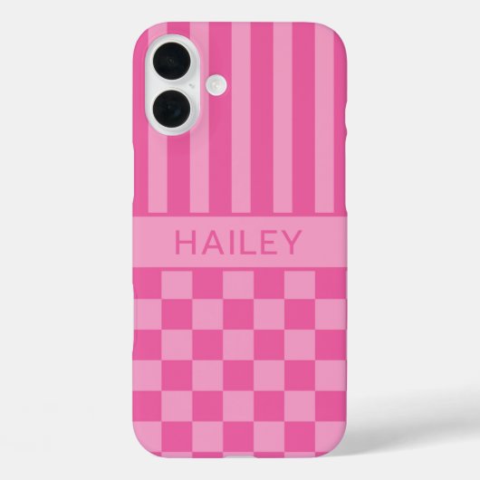 Pink Checkered Striped Personalized Case-Mate iPhoneケース (裏面)