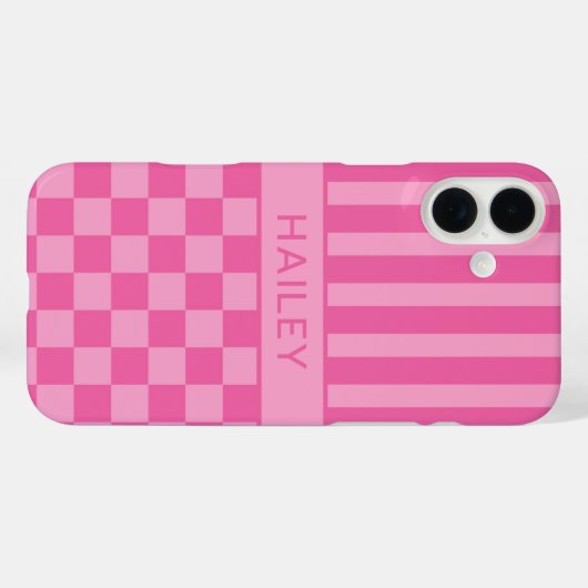Pink Checkered Striped Personalized Case-Mate iPhoneケース (裏面 (横))