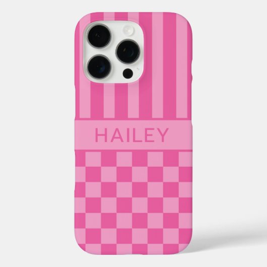 Pink Checkered Striped Personalized Case-Mate iPhoneケース (裏面)