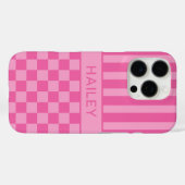 Pink Checkered Striped Personalized Case-Mate iPhoneケース (裏面 (横))