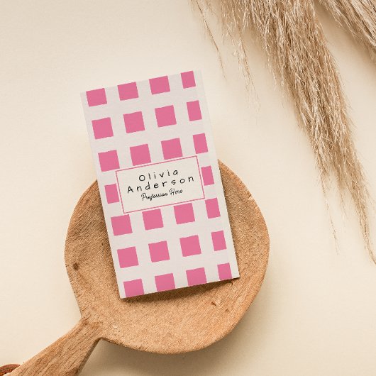 Pink Checkered Trendy Boho Funky Girly QR Code 名刺