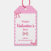 Pink Checkered Valentine Gift Tag Bow & Ribbon ギフトタグ (正面)