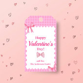 Pink Checkered Valentine Gift Tag Bow & Ribbon ギフトタグ