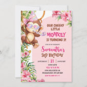 Pink Cheeky Little Monkey Savannah Theme Birthday 招待状 (正面)