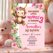Pink Cheeky Little Monkey Savannah Theme Birthday 招待状