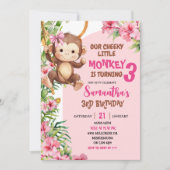 Pink Cheeky Little Monkey Savannah Theme Birthday 招待状 (正面)