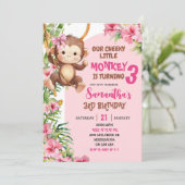 Pink Cheeky Little Monkey Savannah Theme Birthday 招待状 (スタンド正面)
