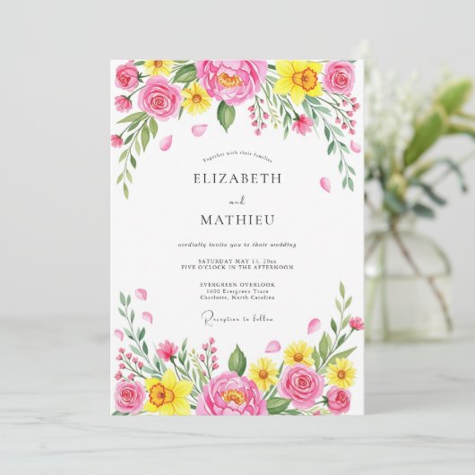 Pink Cheerful Spring Meadow Wedding 招待状 (スタンド正面)