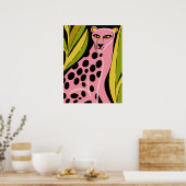 Pink Cheetah Pop Art Bold Jungle Cat Print ポスター (キッチン)